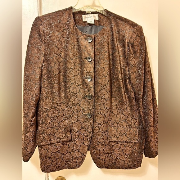 Jones NY Jacket Velvet Jacquard Damask Brown Black Formal Evening plus size 18W - Picture 8 of 16